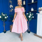 Willow Detailed Bardot Midi Dress Coral Polka Peach