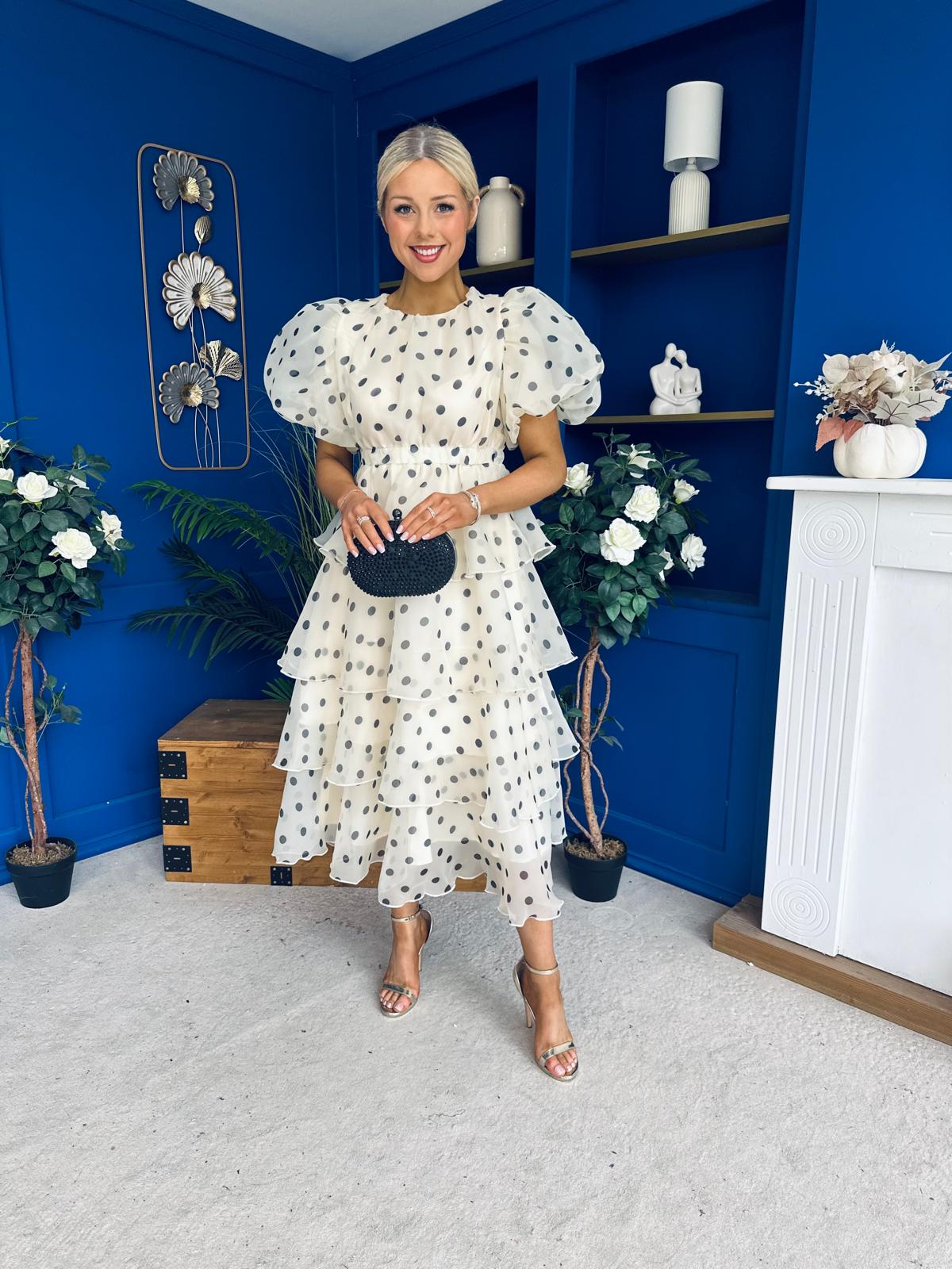 Kelsey Puff Sleeve Layered Occasion Polka Yellow