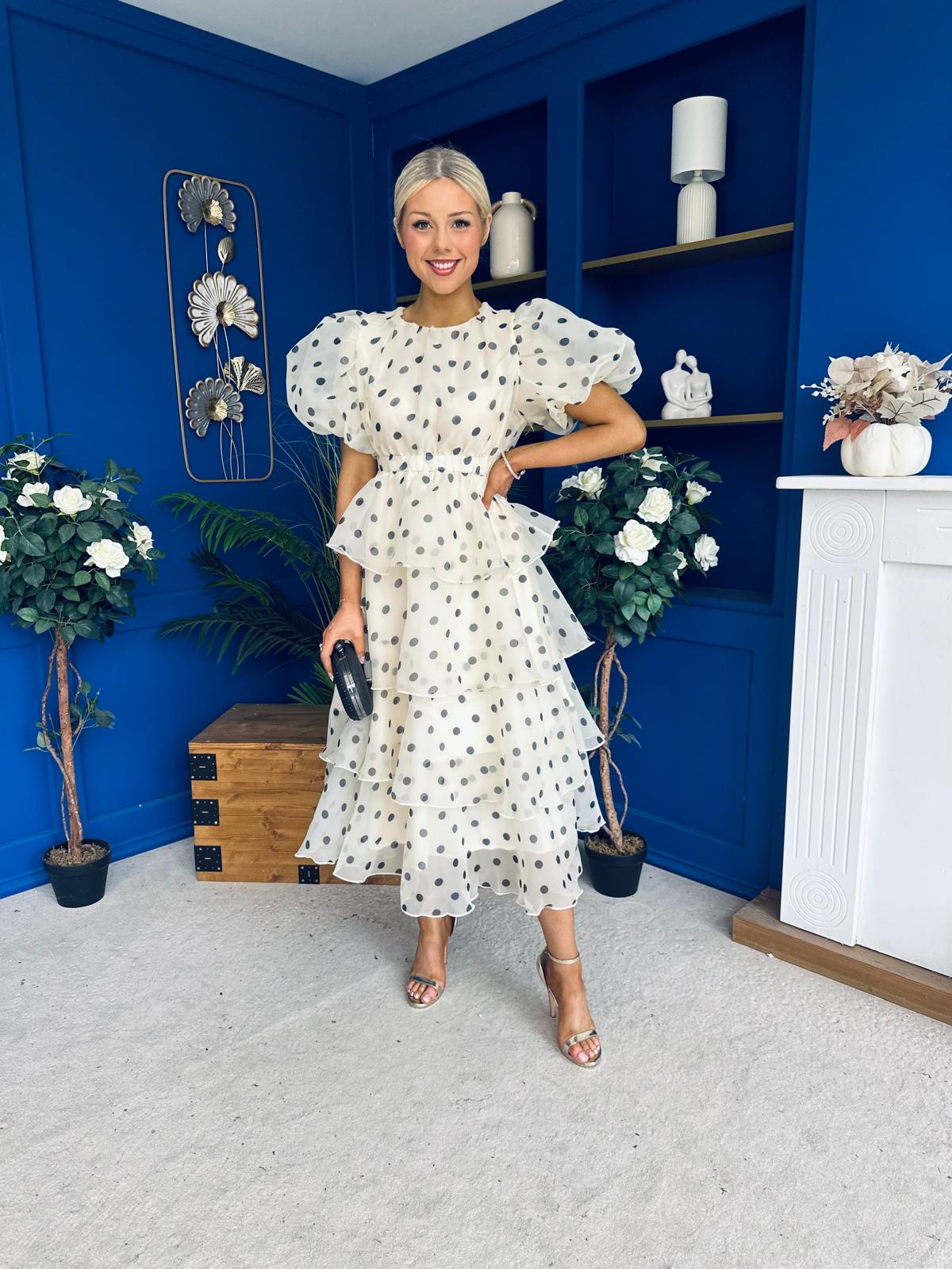 Kelsey Puff Sleeve Layered Occasion Polka Yellow