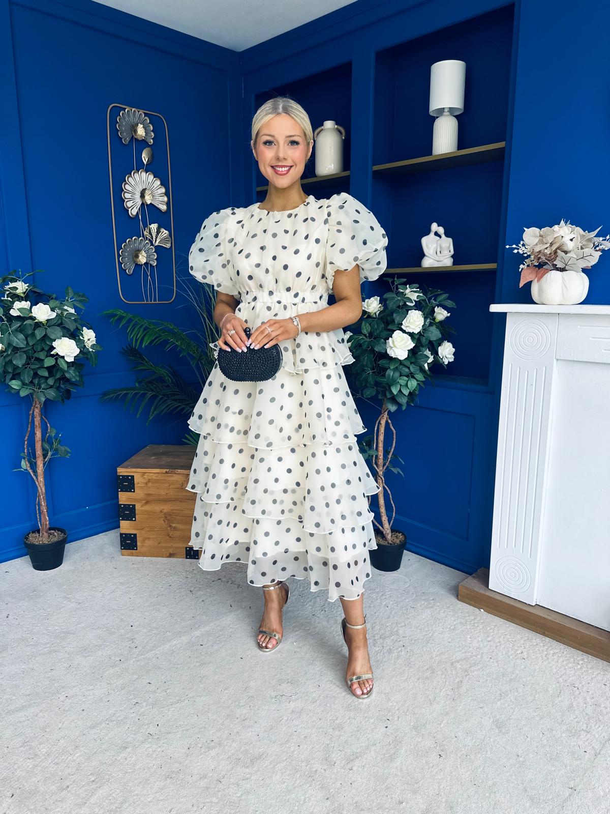 Kelsey Puff Sleeve Layered Occasion Polka Yellow