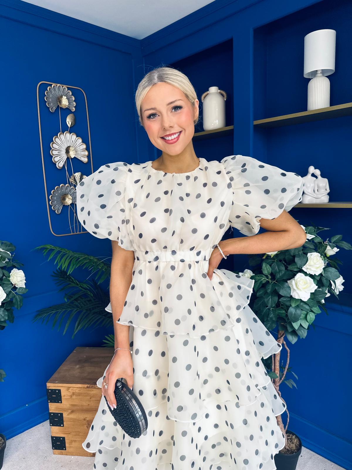 Kelsey Puff Sleeve Layered Occasion Polka Yellow