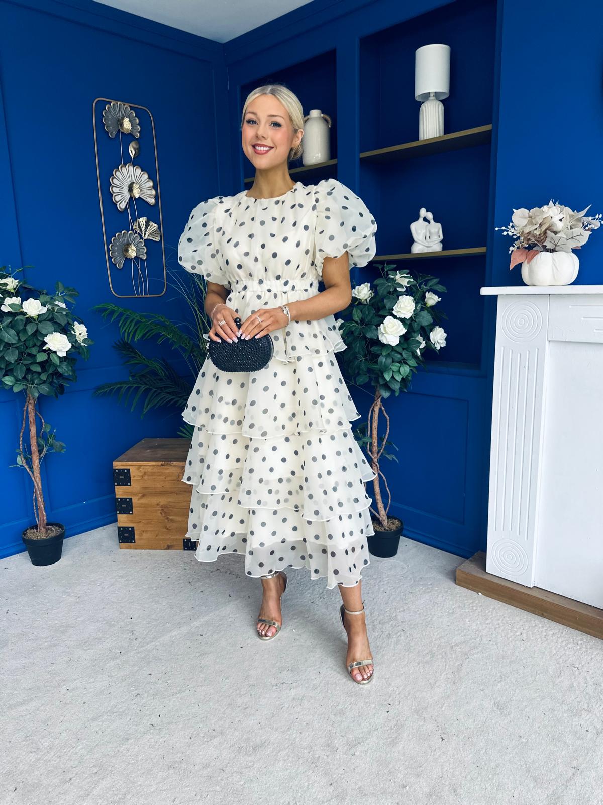Kelsey Puff Sleeve Layered Occasion Polka Yellow