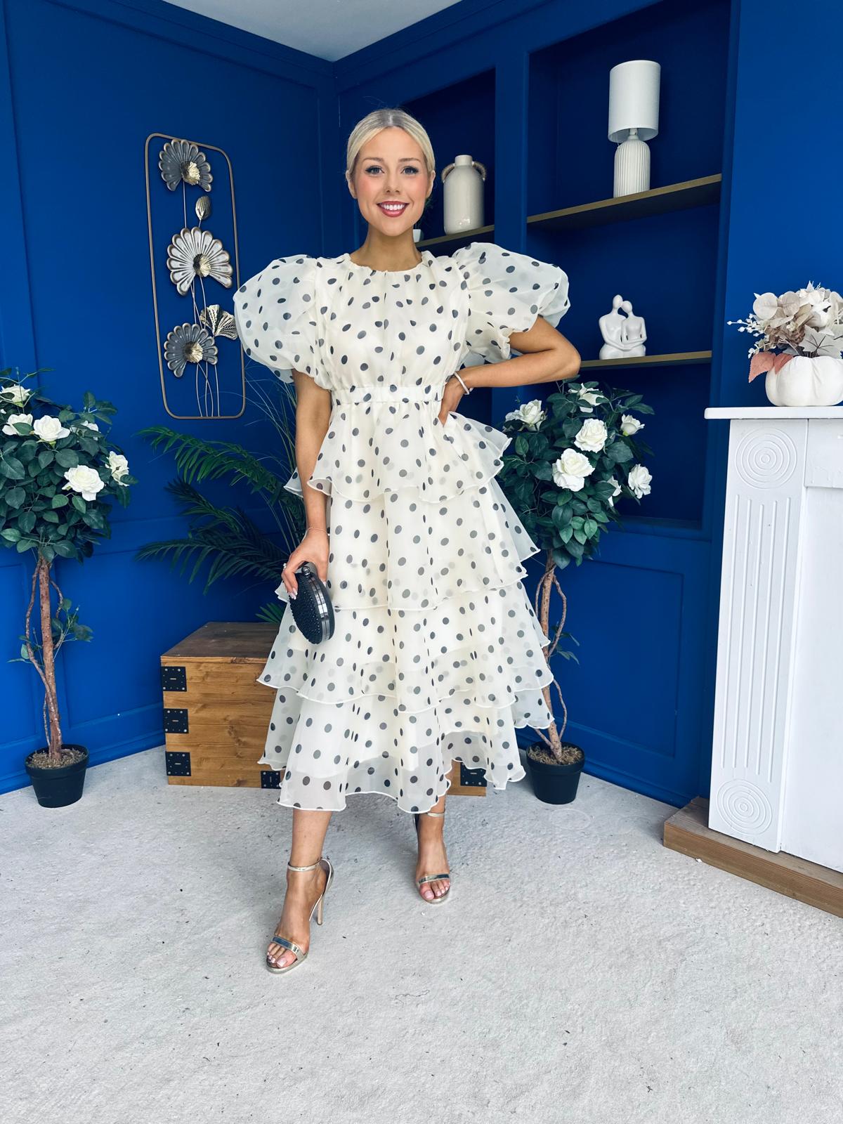 Kelsey Puff Sleeve Layered Occasion Polka Yellow