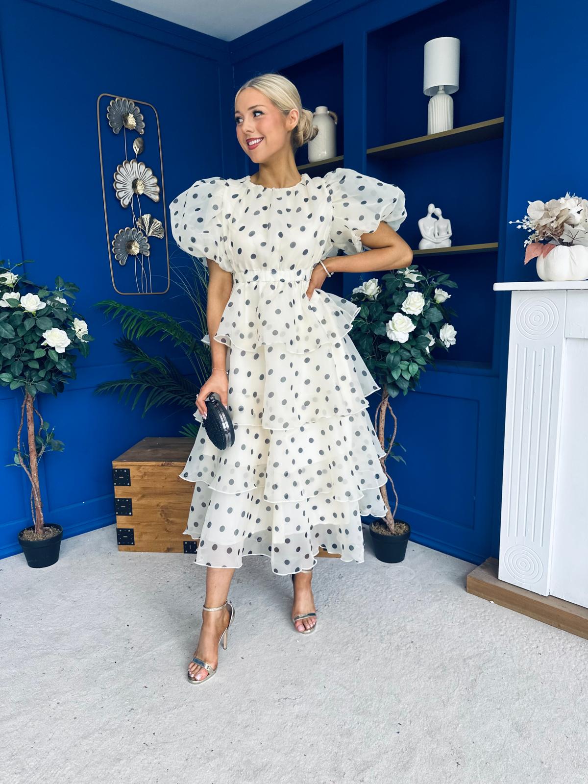 Kelsey Puff Sleeve Layered Occasion Polka Yellow