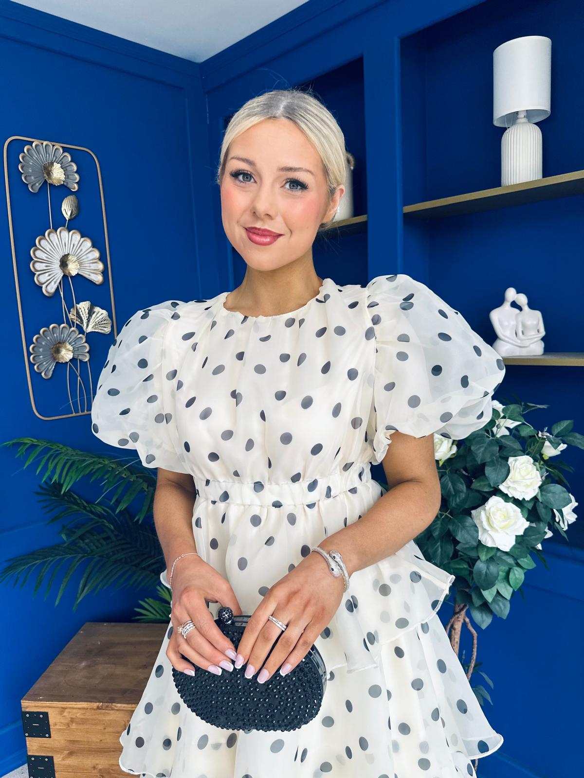 Kelsey Puff Sleeve Layered Occasion Polka Yellow