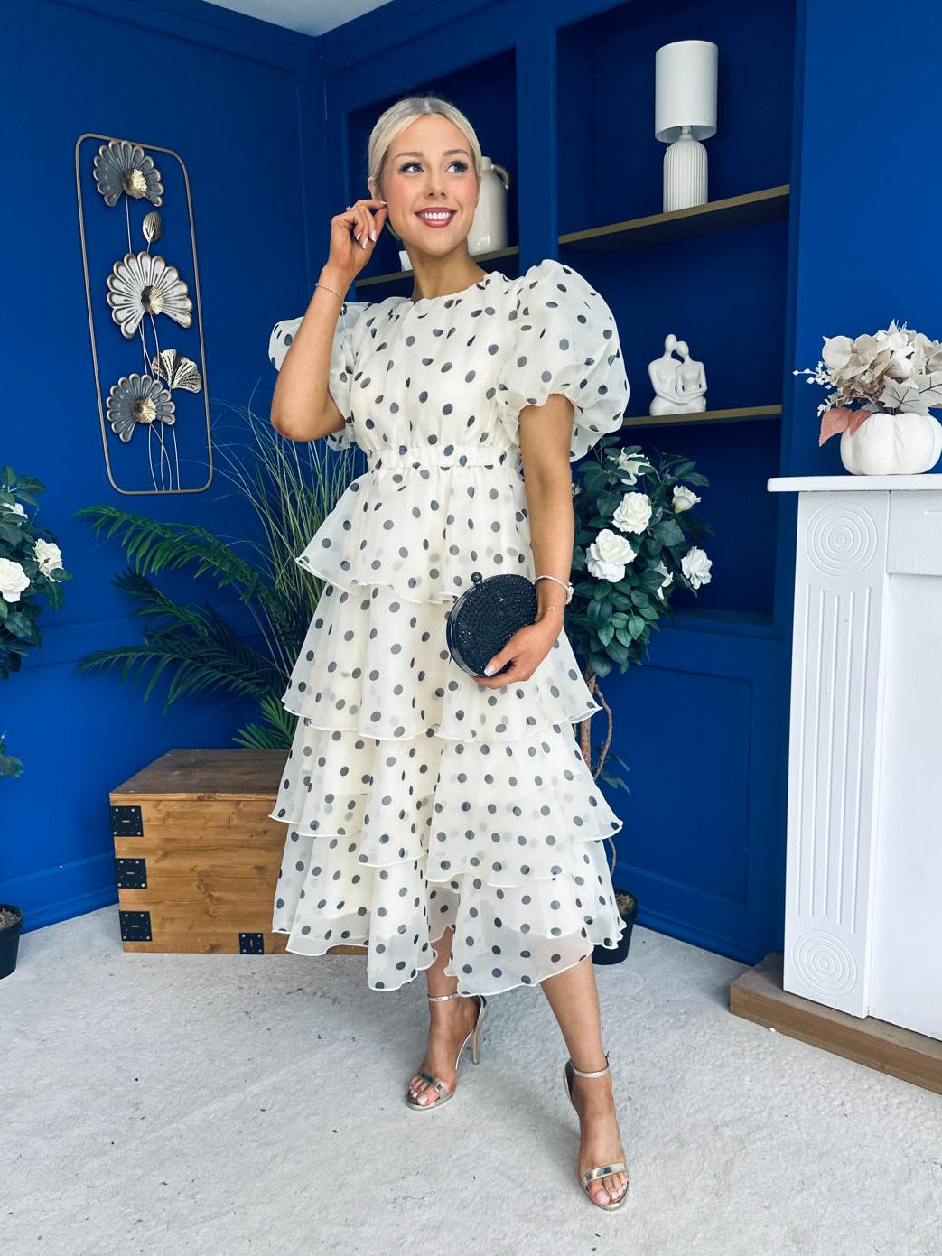 Kelsey Puff Sleeve Layered Occasion Polka Yellow