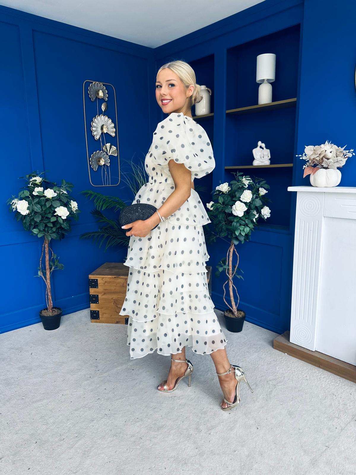 Kelsey Puff Sleeve Layered Occasion Polka Yellow