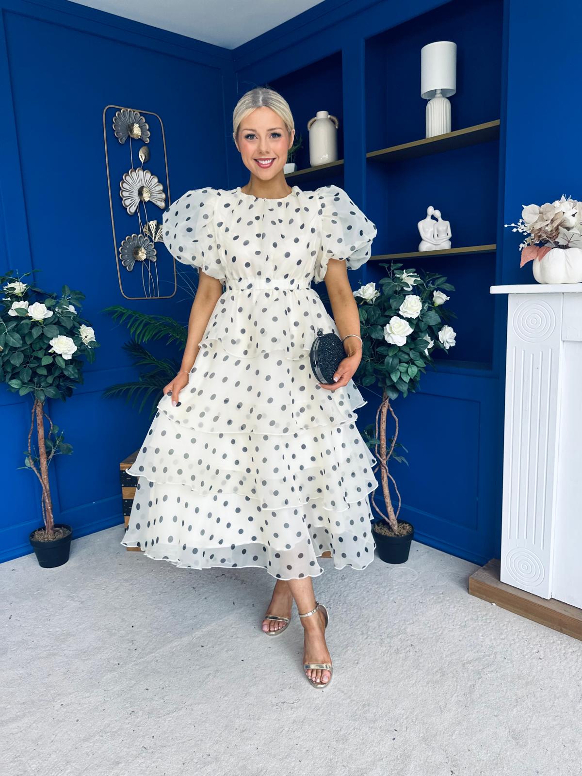 Kelsey Puff Sleeve Layered Occasion Polka Yellow