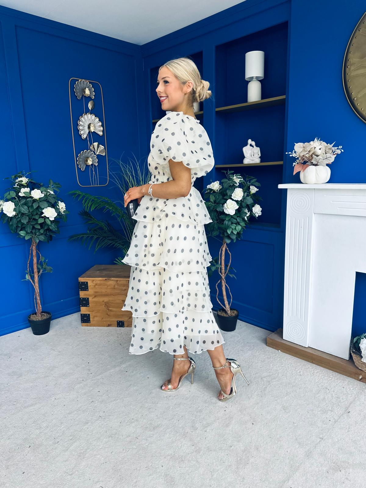 Kelsey Puff Sleeve Layered Occasion Polka Yellow