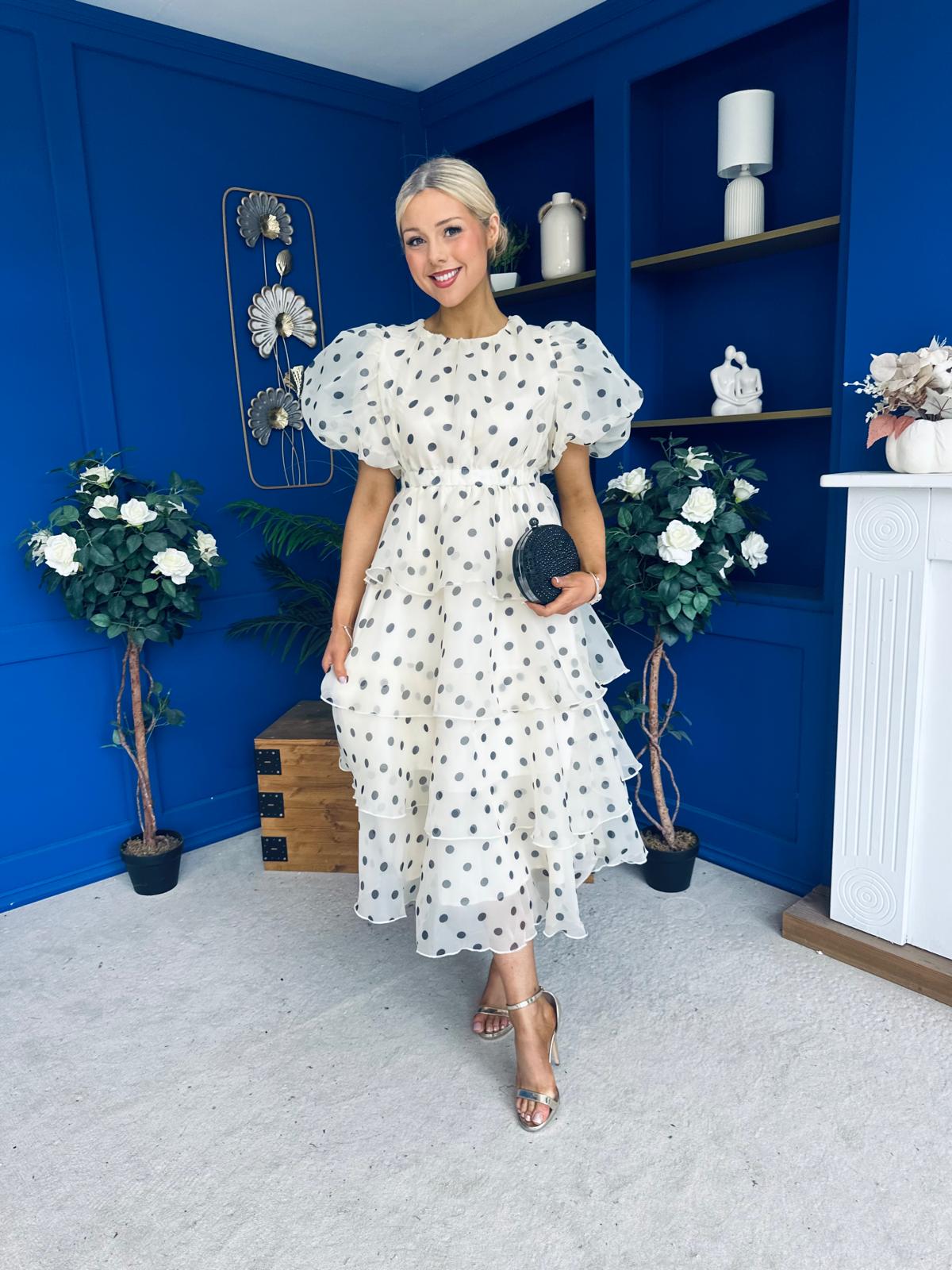 Kelsey Puff Sleeve Layered Occasion Polka Yellow