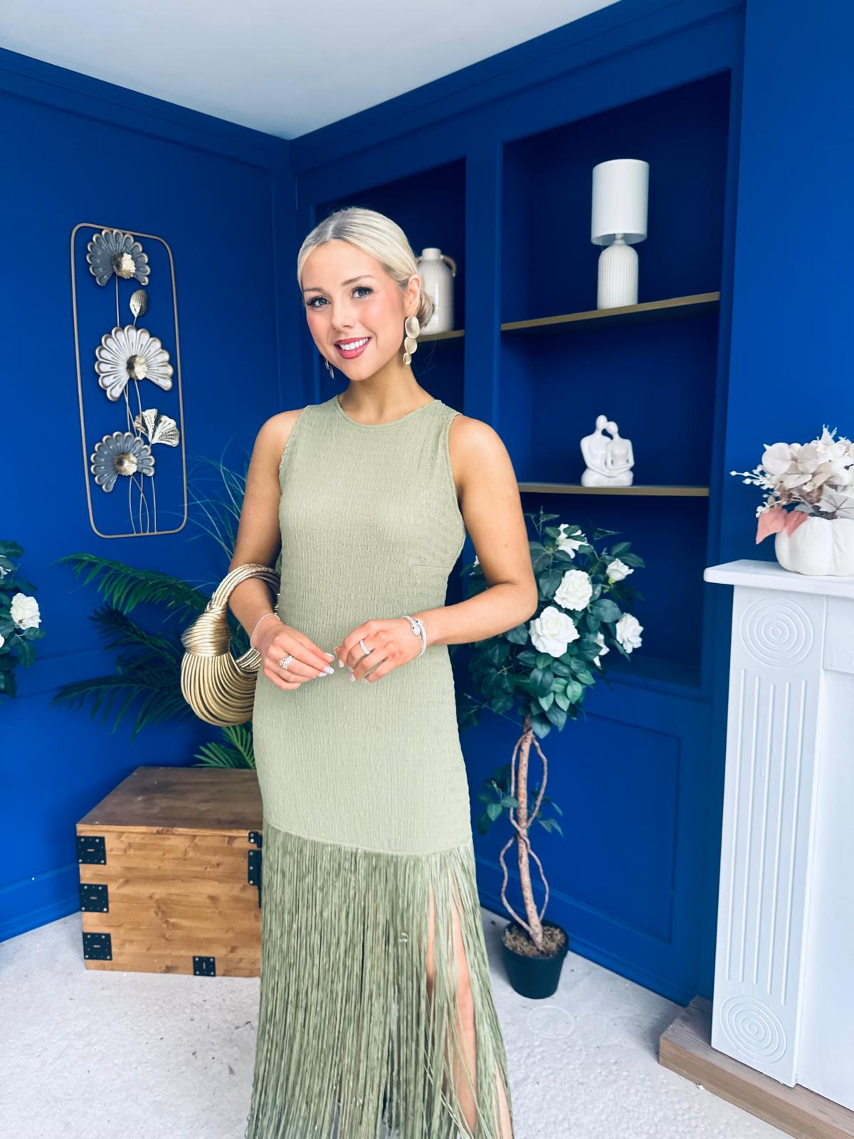 Nadine Tassel Detailed Midi Dress Khaki