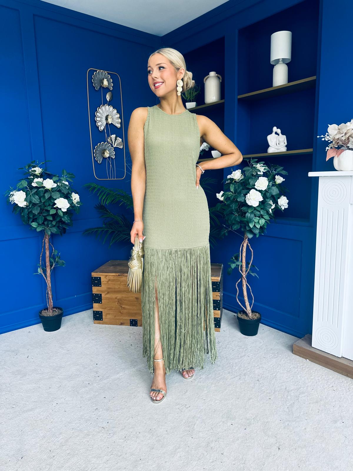 Nadine Tassel Detailed Midi Dress Khaki