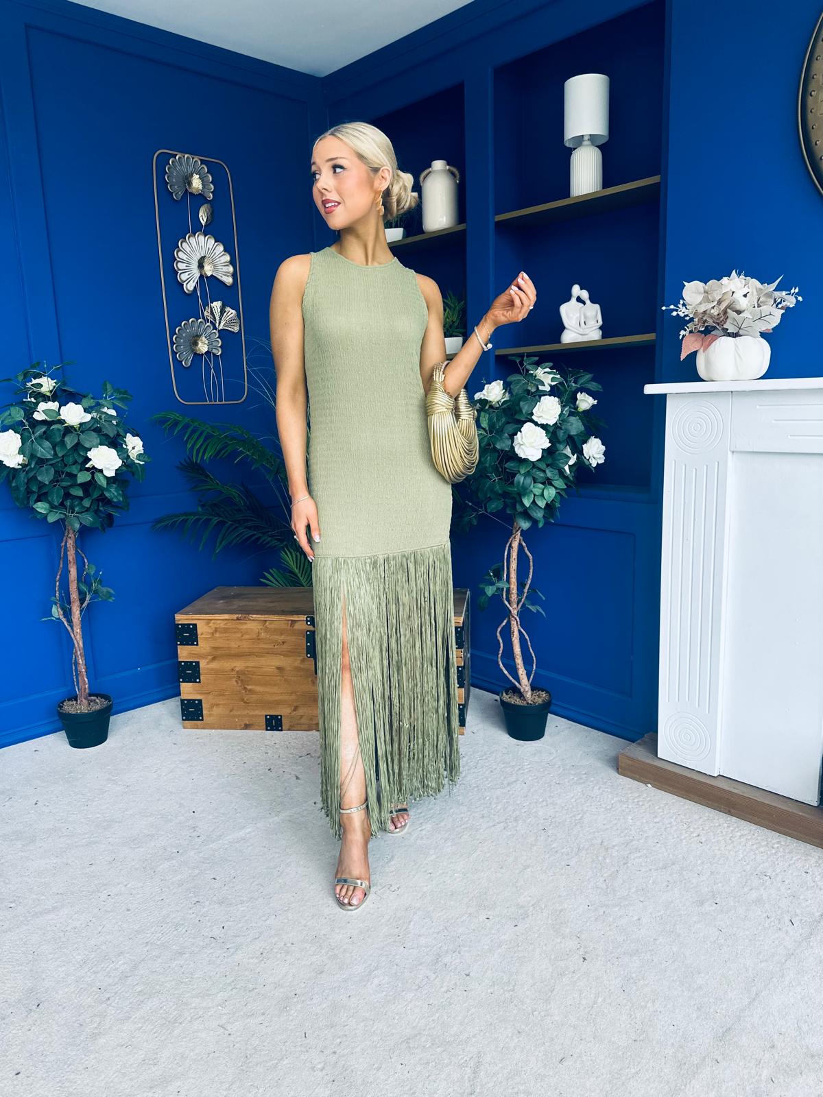Nadine Tassel Detailed Midi Dress Khaki