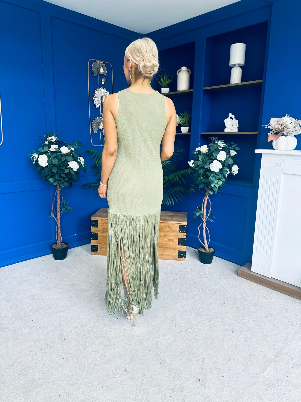 Nadine Tassel Detailed Midi Dress Khaki