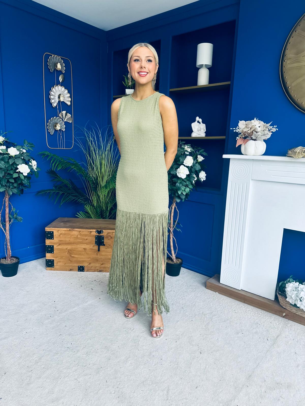 Nadine Tassel Detailed Midi Dress Khaki