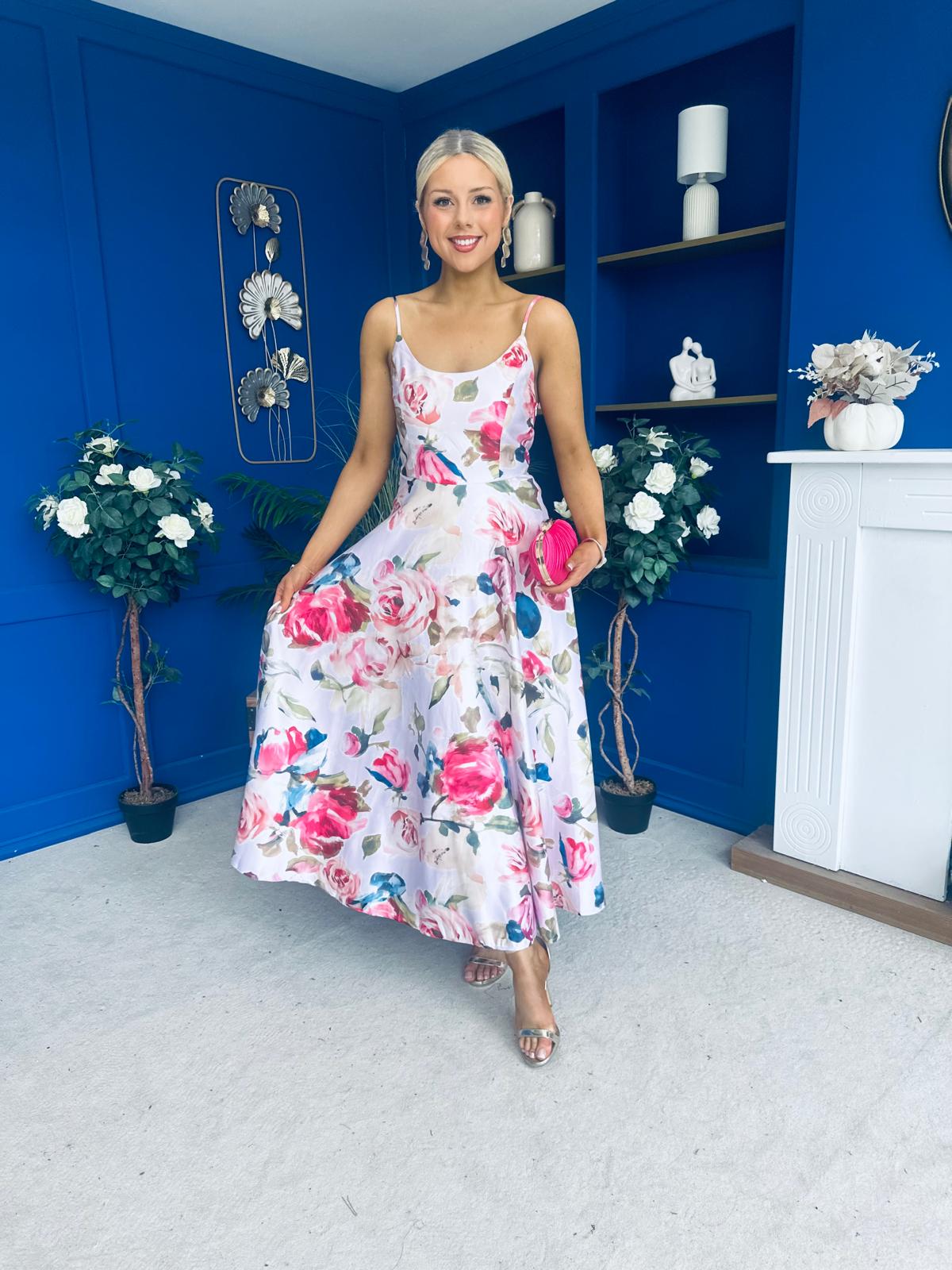 Parker Detailed Midi Dress Floral Pink