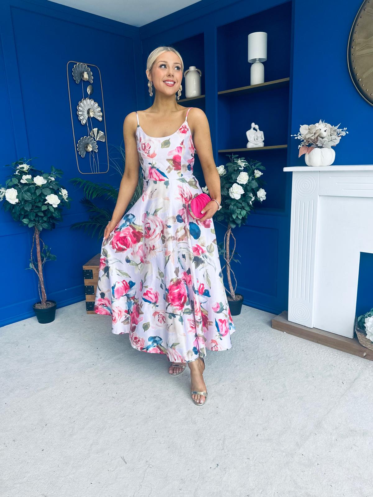 Parker Detailed Midi Dress Floral Pink