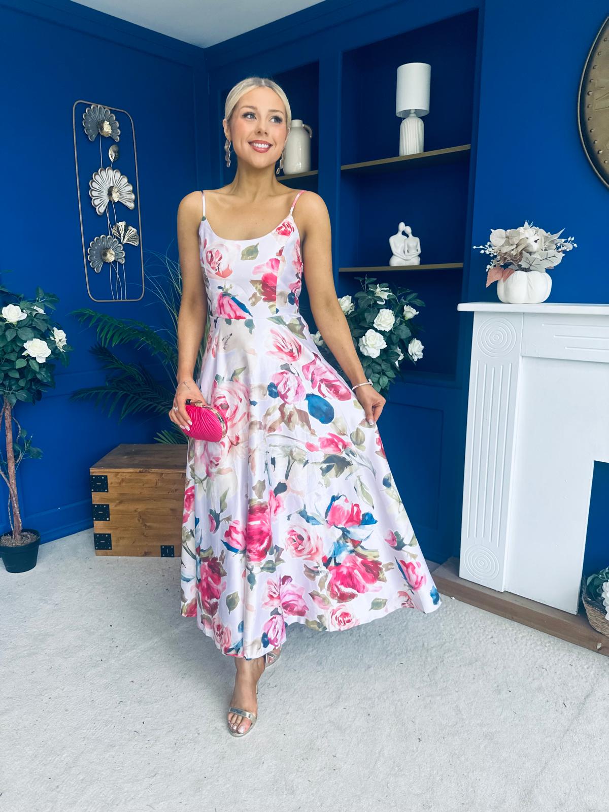 Parker Detailed Midi Dress Floral Pink