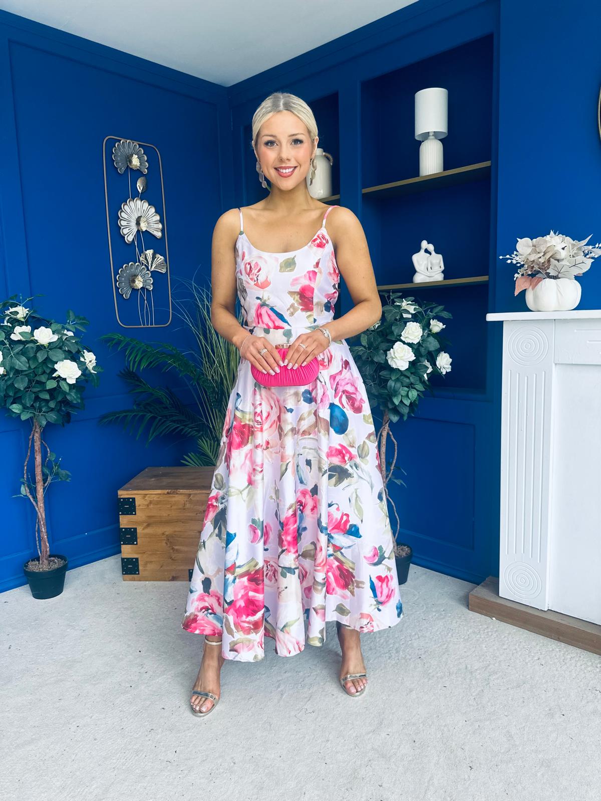 Parker Detailed Midi Dress Floral Pink
