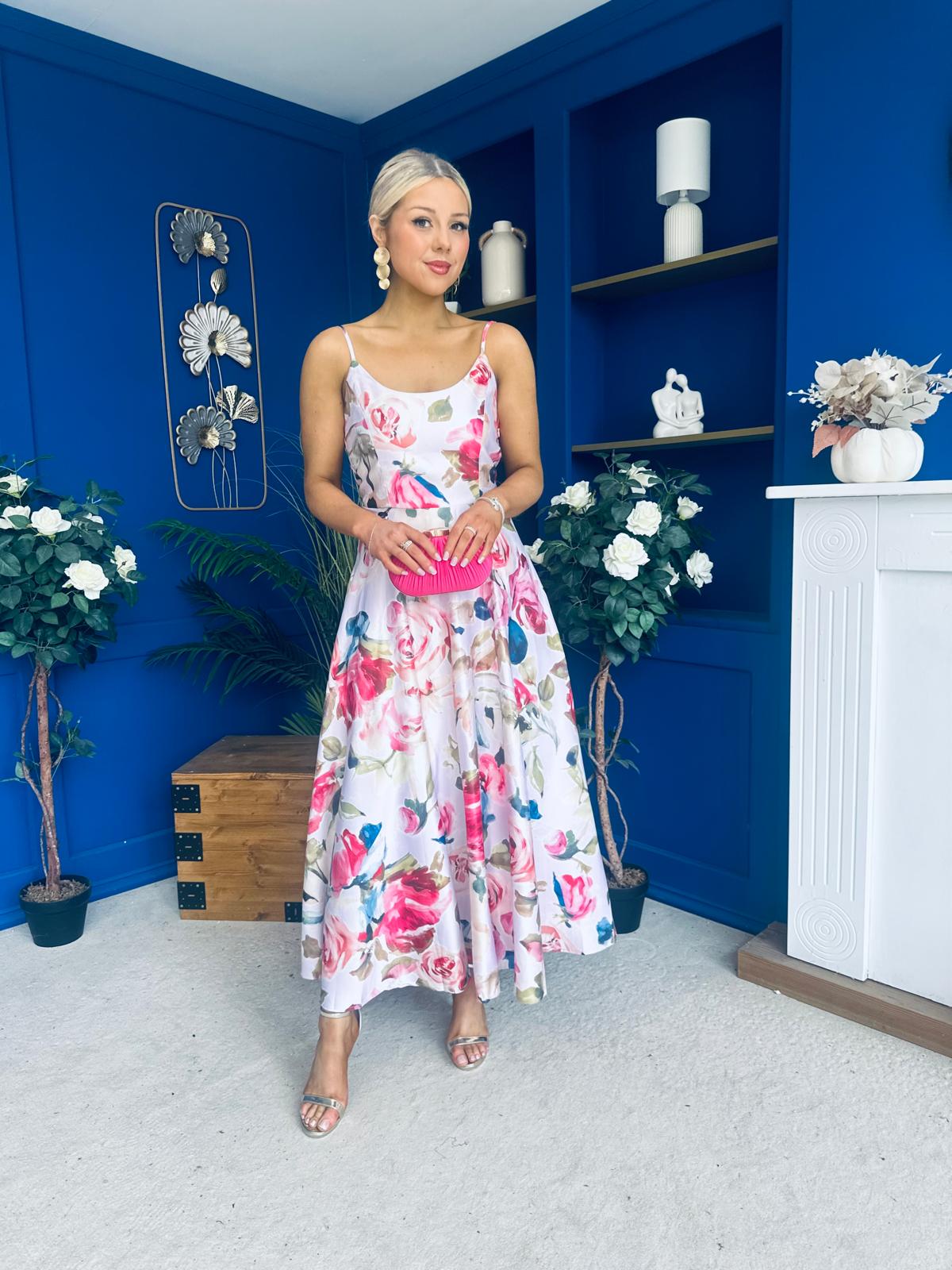Parker Detailed Midi Dress Floral Pink