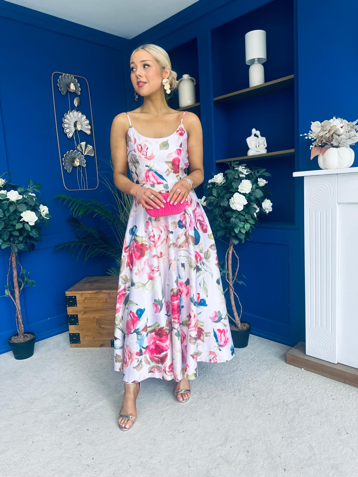 Parker Detailed Midi Dress Floral Pink