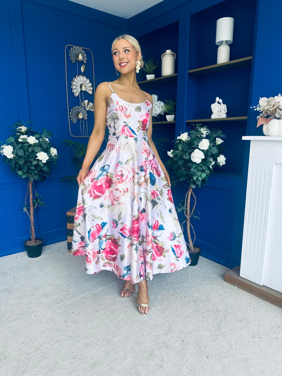 Parker Detailed Midi Dress Floral Pink