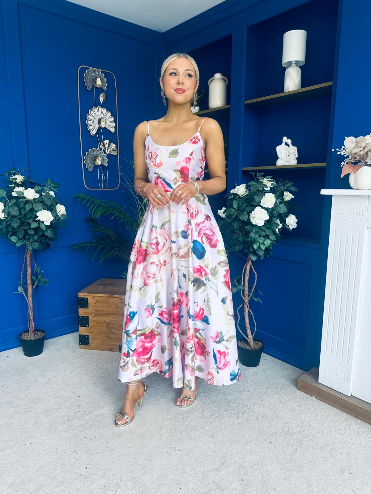 Parker Detailed Midi Dress Floral Pink