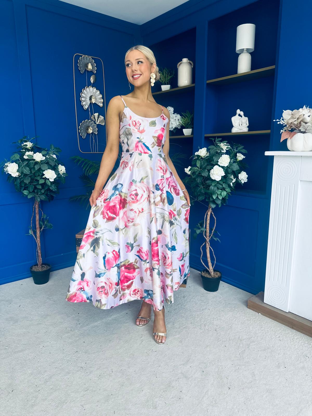 Parker Detailed Midi Dress Floral Pink