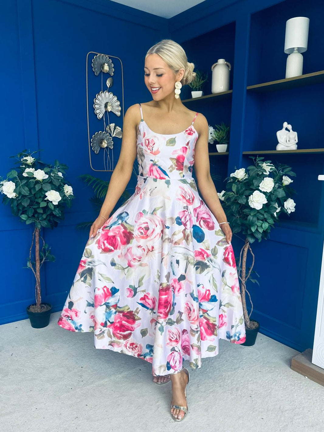 Parker Detailed Midi Dress Floral Pink