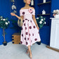 Willow Detailed Bardot Midi Dress Coco Polka Blush