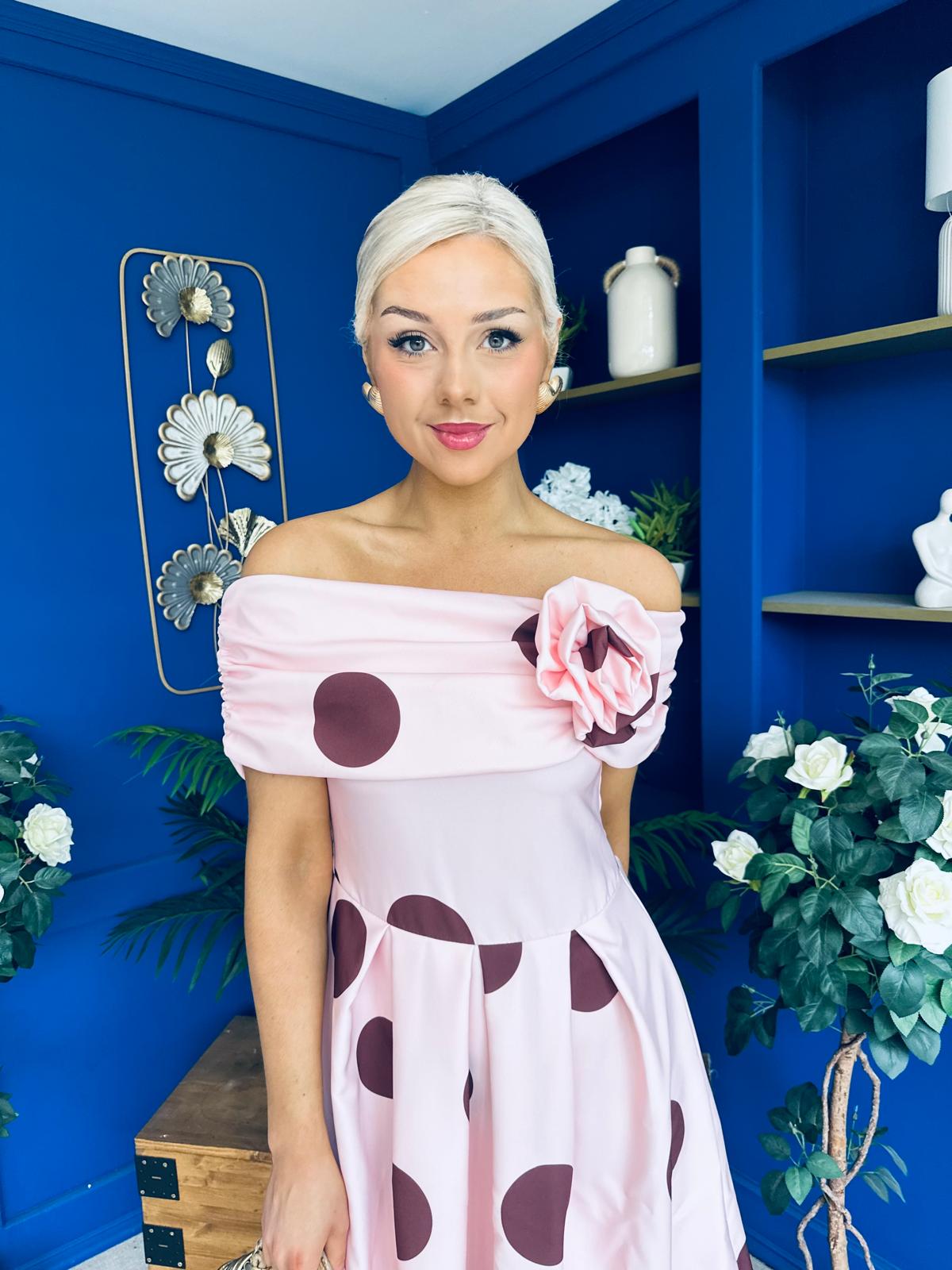 Willow Detailed Bardot Midi Dress Coco Polka Blush