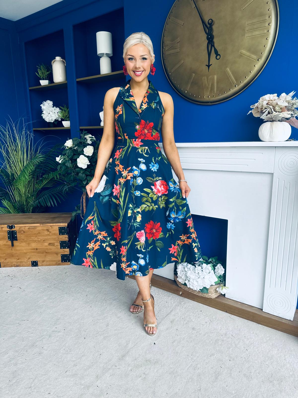 Bronwyn Detailed Midi Dress Floral Navy