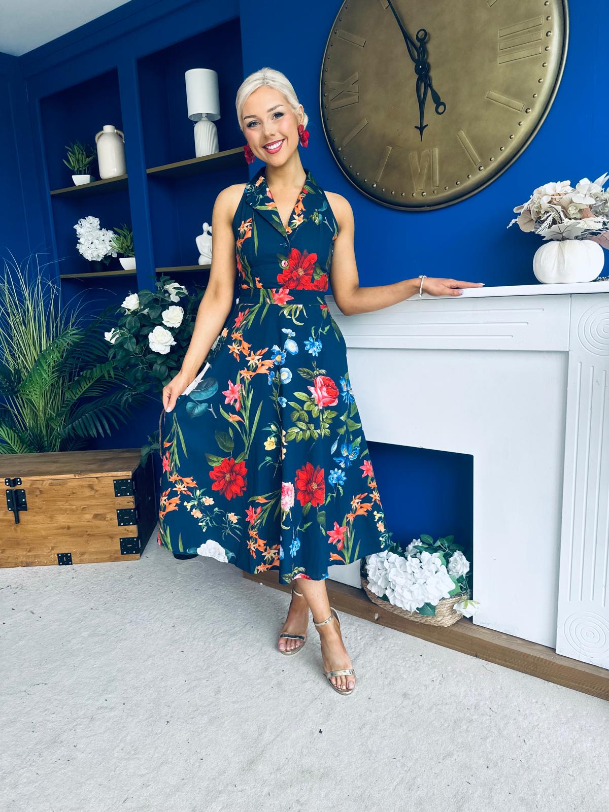 Bronwyn Detailed Midi Dress Floral Navy