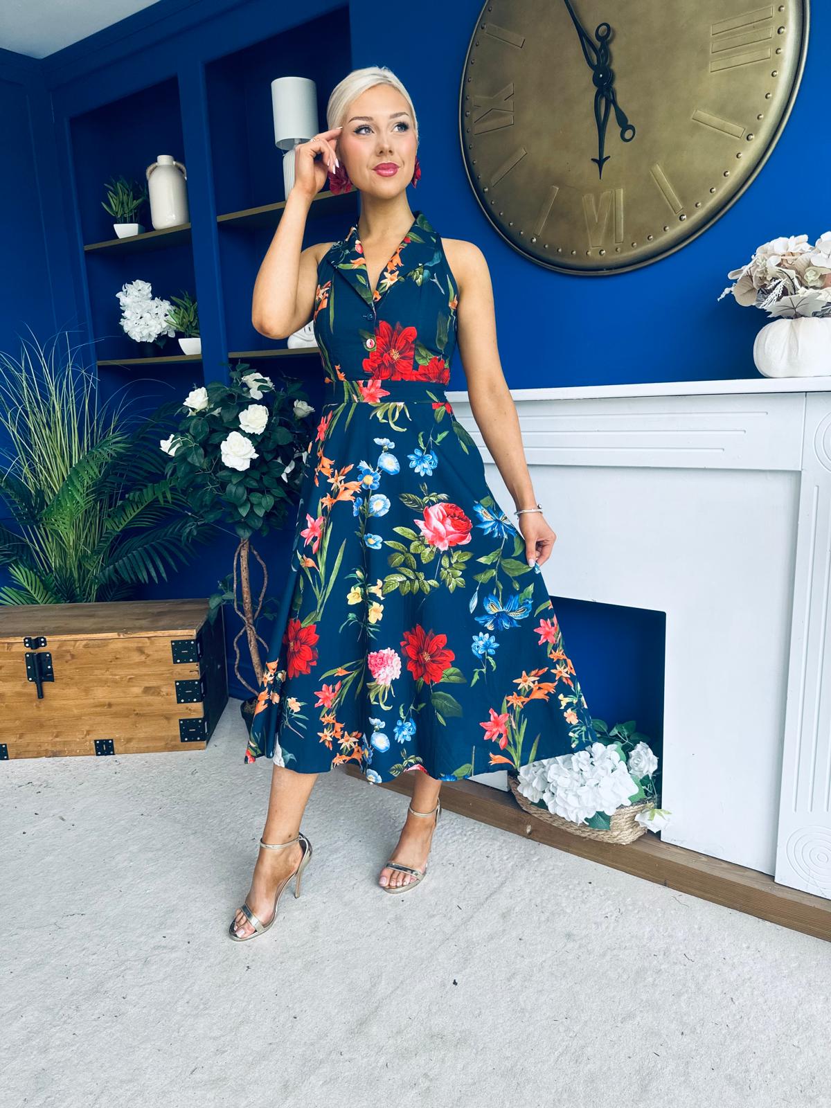 Bronwyn Detailed Midi Dress Floral Navy