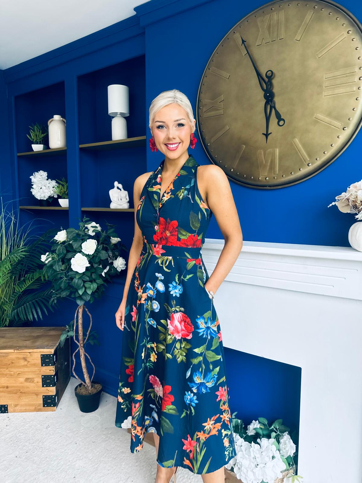 Bronwyn Detailed Midi Dress Floral Navy