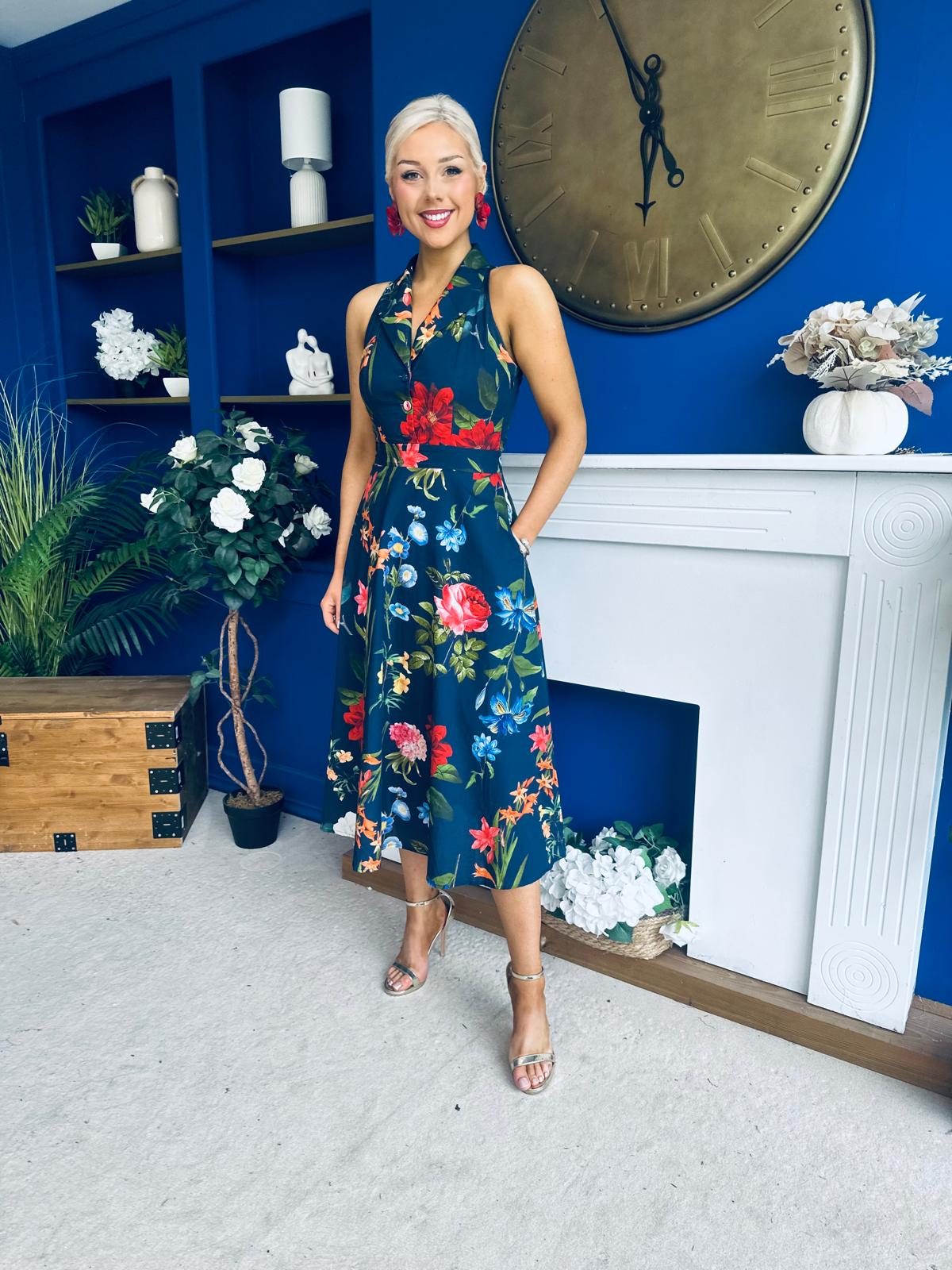 Bronwyn Detailed Midi Dress Floral Navy