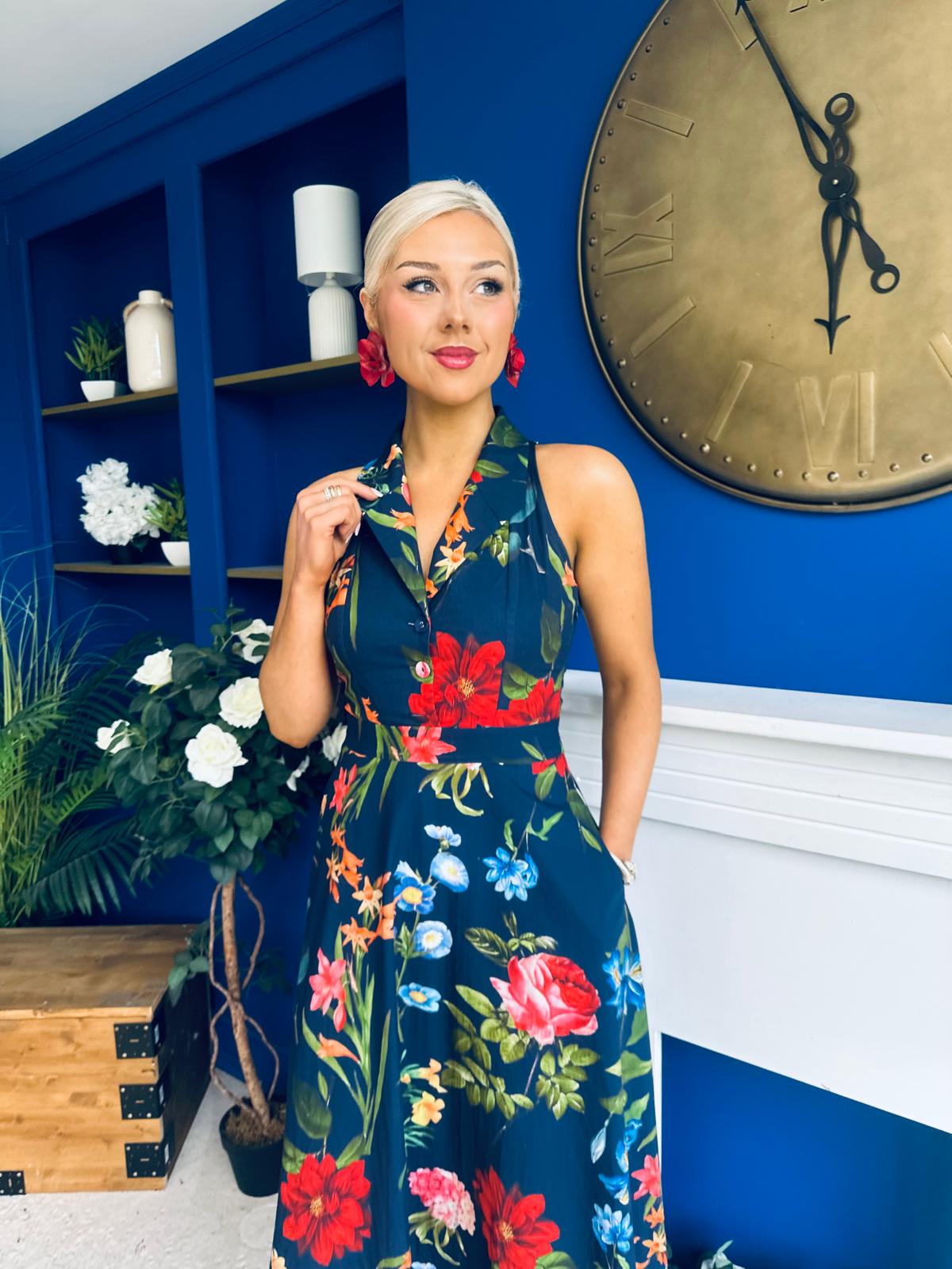 Bronwyn Detailed Midi Dress Floral Navy