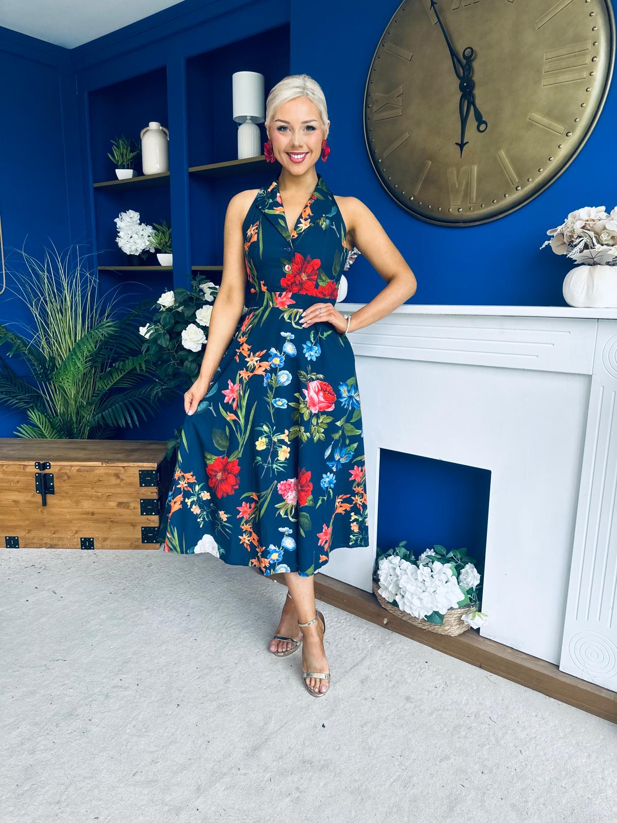 Bronwyn Detailed Midi Dress Floral Navy