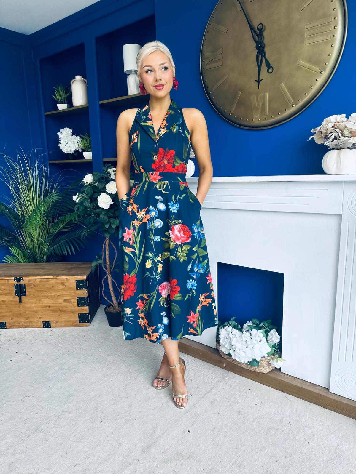 Bronwyn Detailed Midi Dress Floral Navy