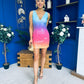 Elouise V Neck Ombre Sequin Mini Dress Sunset