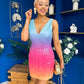 Elouise V Neck Ombre Sequin Mini Dress Sunset