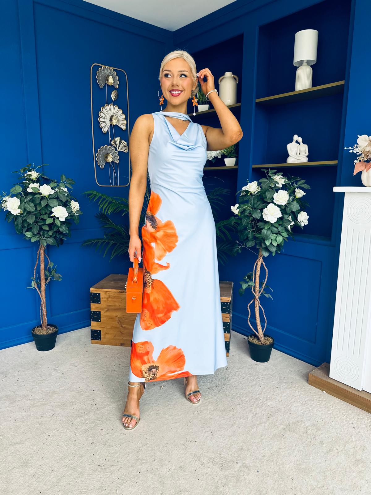 Capri Cowl Front Maxi Dress Blue