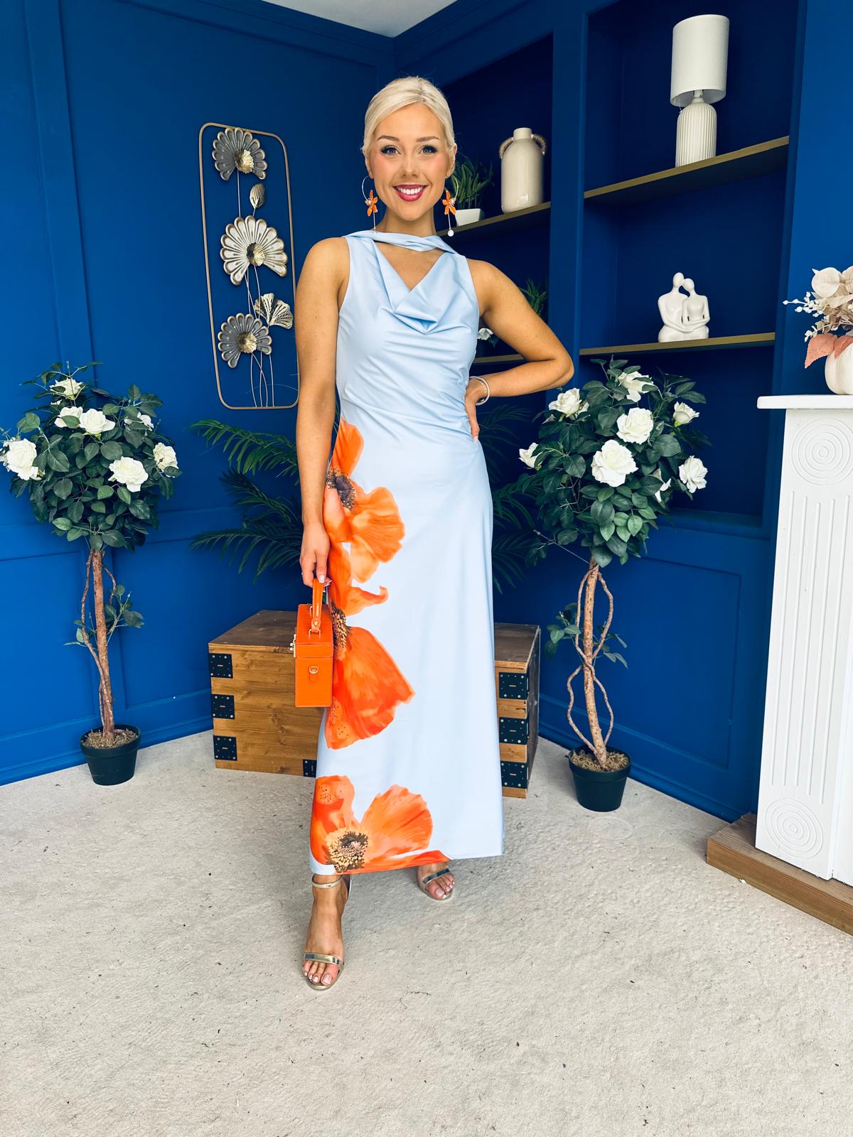 Capri Cowl Front Maxi Dress Blue