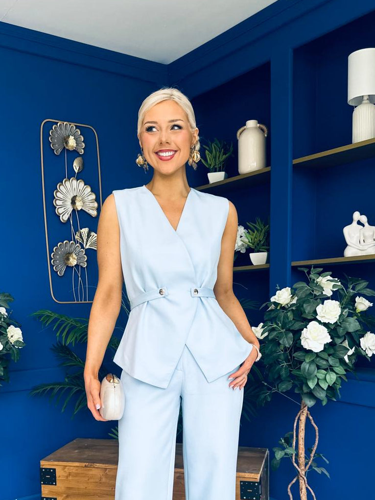Luni Belted Waistcoat And Jo Trouser Set Blue