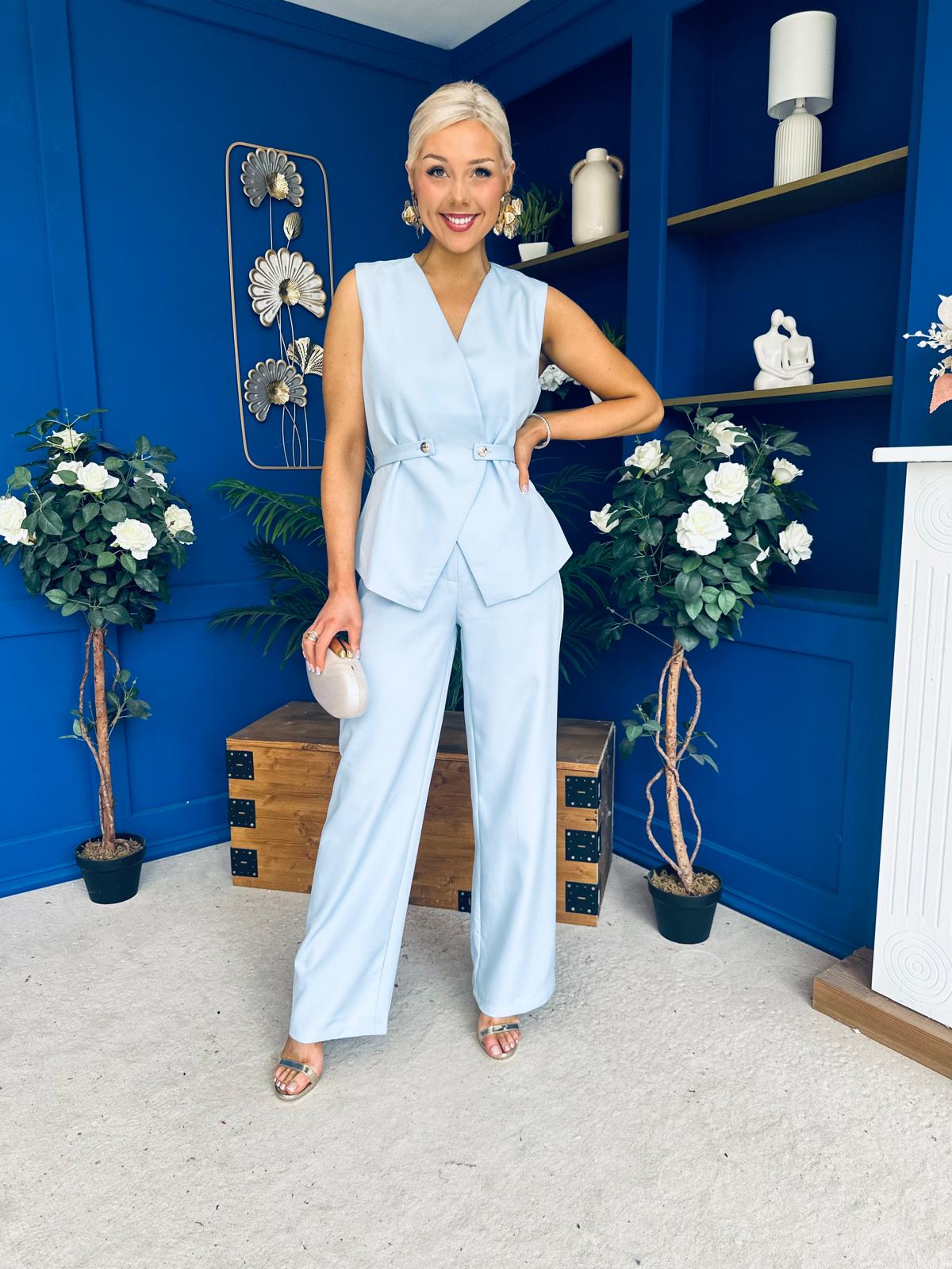 Luni Belted Waistcoat And Jo Trouser Set Blue