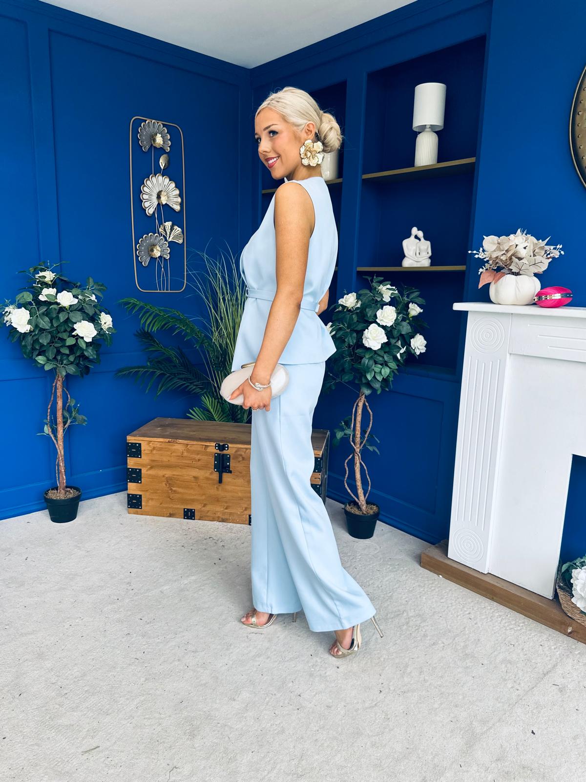 Luni Belted Waistcoat And Jo Trouser Set Blue