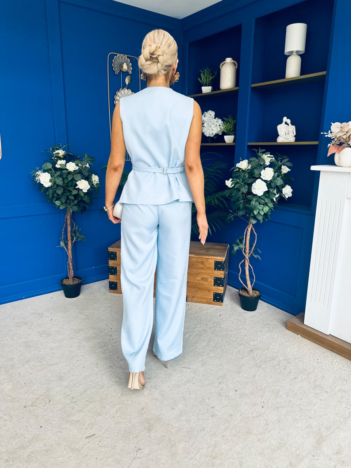Luni Belted Waistcoat And Jo Trouser Set Blue