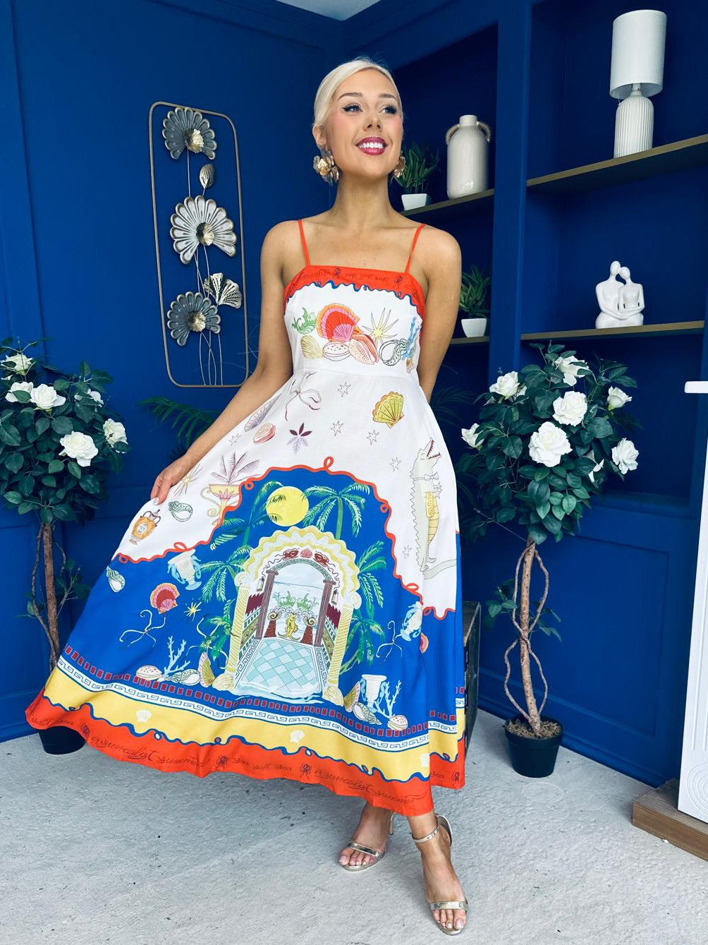 Bobbi Detailed Midi Dress Tropical Print