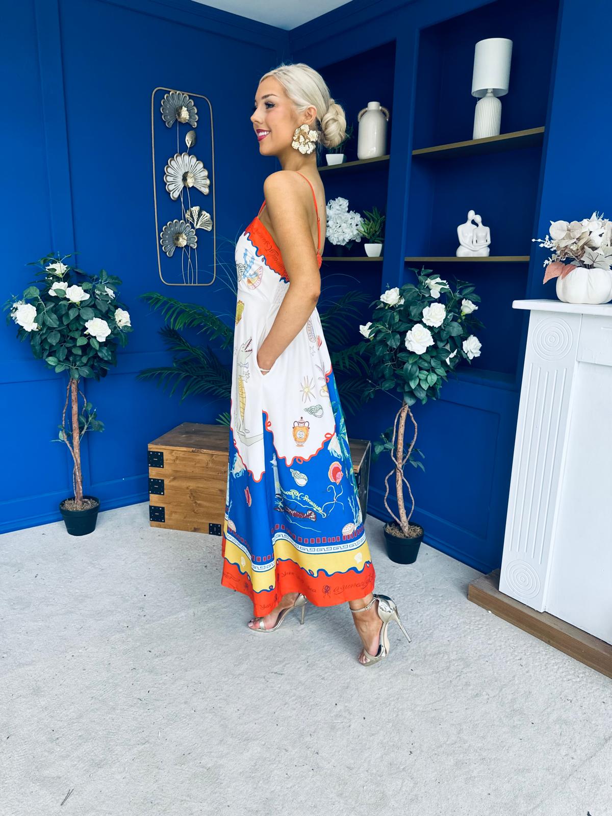 Bobbi Detailed Midi Dress Tropical Print