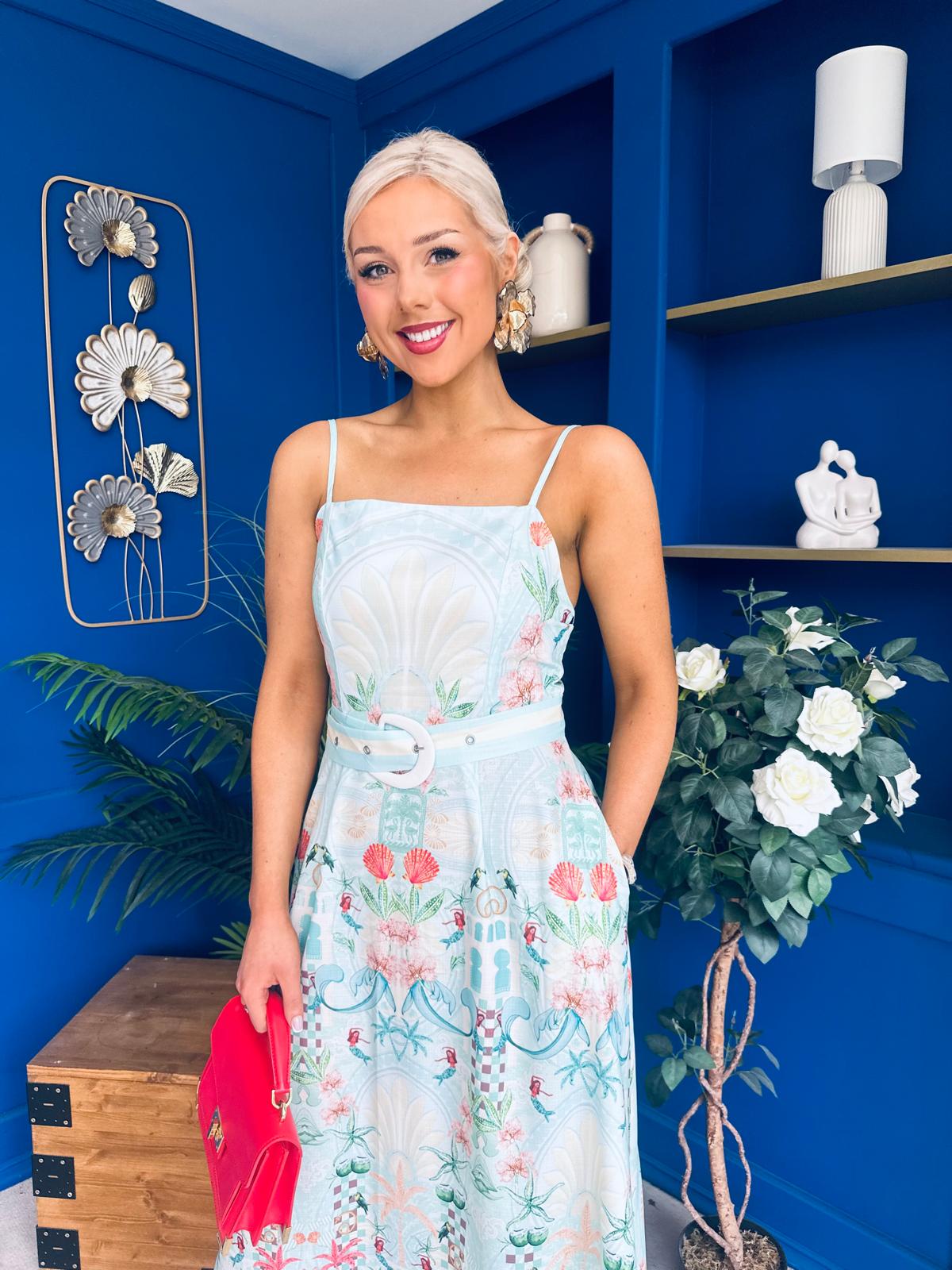 Sasha Detailed Midi Dress Mermaid Print